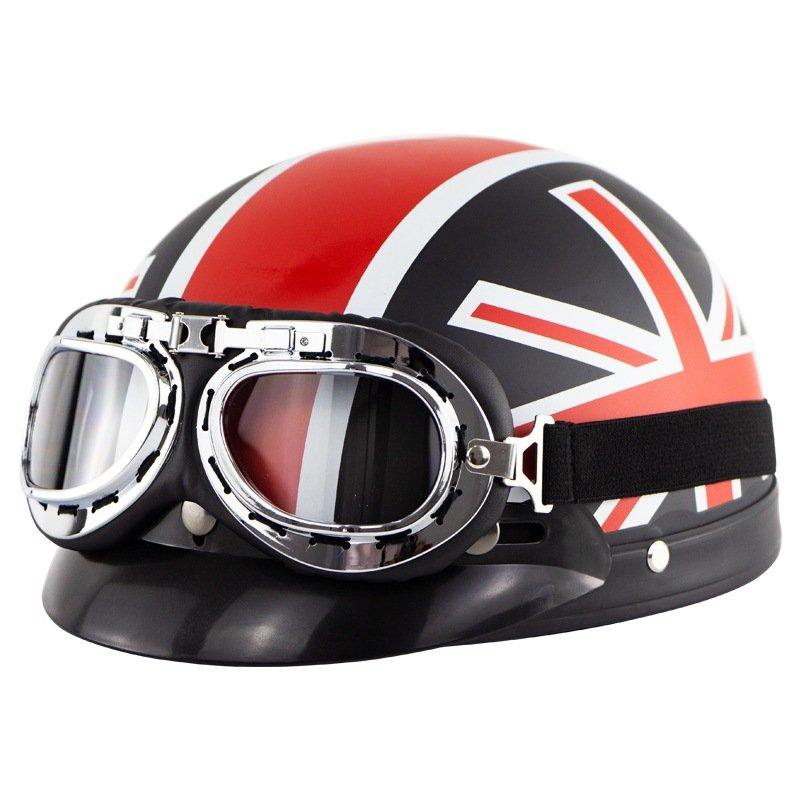 Motorcycle Helmets |   Motorcycle Electric Bike Retro Style Sunscreen  Helmet Couple Half Helmet With Goggles as shown Motorcycle Accessories As shown