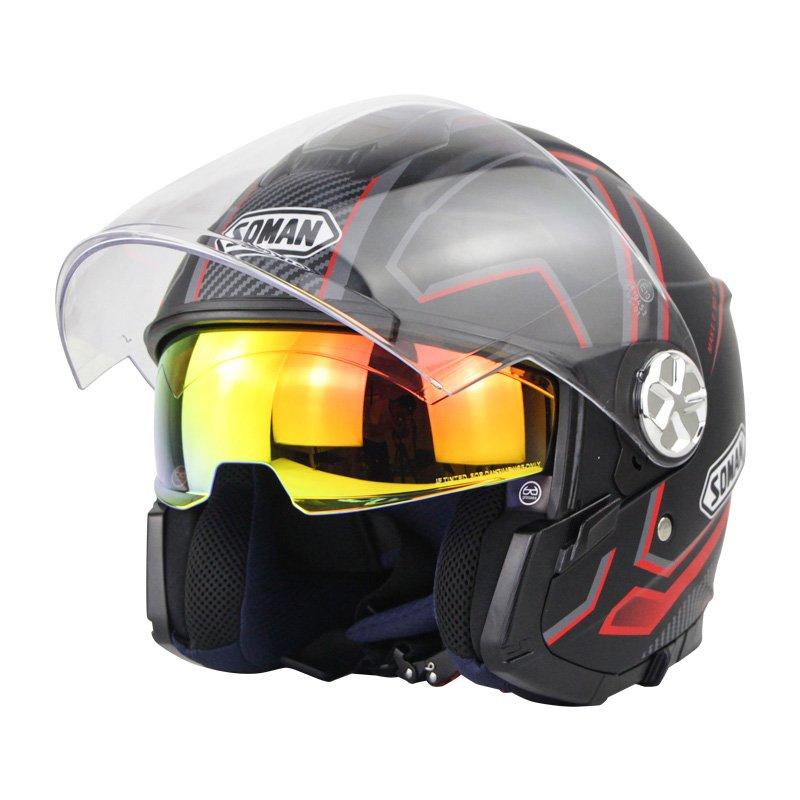 Motorcycle Helmets |   Motorcycle Helmet 3/4 Electrical Helemets Dual Visor Half Face Motorcycle Helmet   Black and red sky array_L Motorcycle Accessories Black & red sky array + L