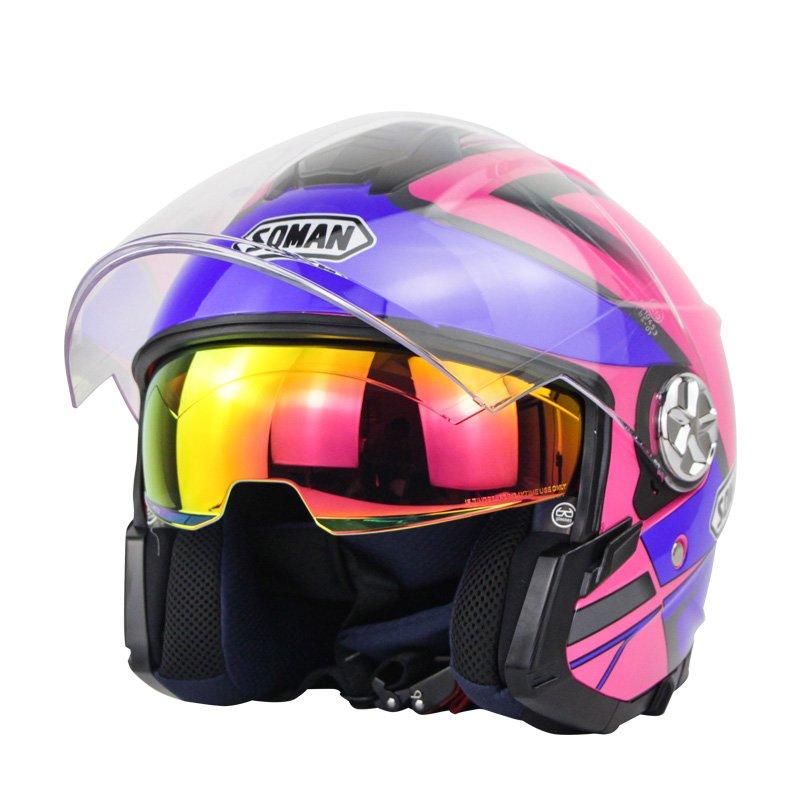 Motorcycle Helmets |   Motorcycle Helmet 3/4 Electrical Helemets Dual Visor Half Face Motorcycle Helmet   Rose Red Blue Lightning_M Motorcycle Accessories Motorcycle Helmets