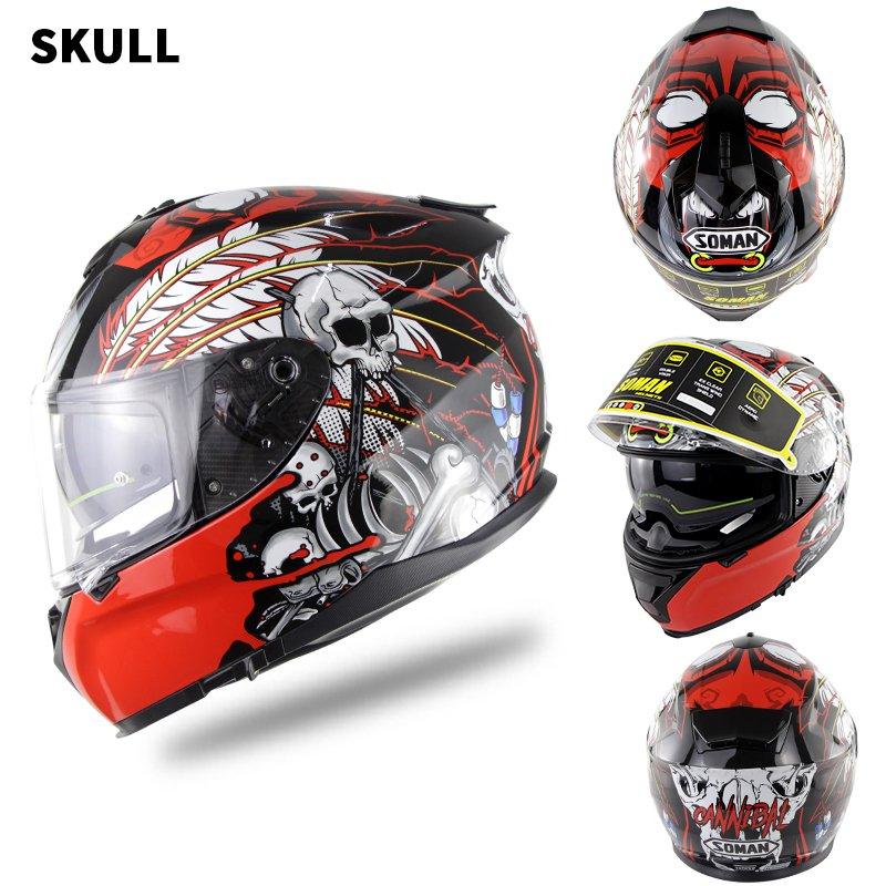 Motorcycle Helmets |   Motorcycle Racing Helmet Men and Women Motorcycle Helmet Double Lenses Compatiable with Glasses Safe ECE Standard Helmet Motorcycle Accessaries Demon_L Motorcycle Accessories Demon + L