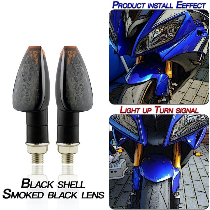 Motorcycle Lights |   1 Pair Motorcycle Light E-mark Certified Long Short 14led Turn Signal Light Black shell/smoked black lenses Motorcycle Accessories Black shell/smoked black lenses