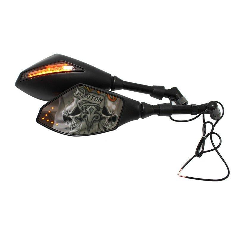 Motorcycle Lights |   Motorcycle Double LED Turn Lights Side Mirrors Turn Signal Indicator Rearview Mirror  black_Pointed double lamp Motorcycle Accessories Motorcycle Lights