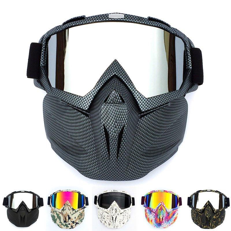 Protective Gears |   Retro Motorcycle Goggles Helmet Riding Glasses With Face Cover Outdoor Motocross Racing Ski Protector Goggles Bright black – mercury film Motorcycle Accessories Bright black - mercury film