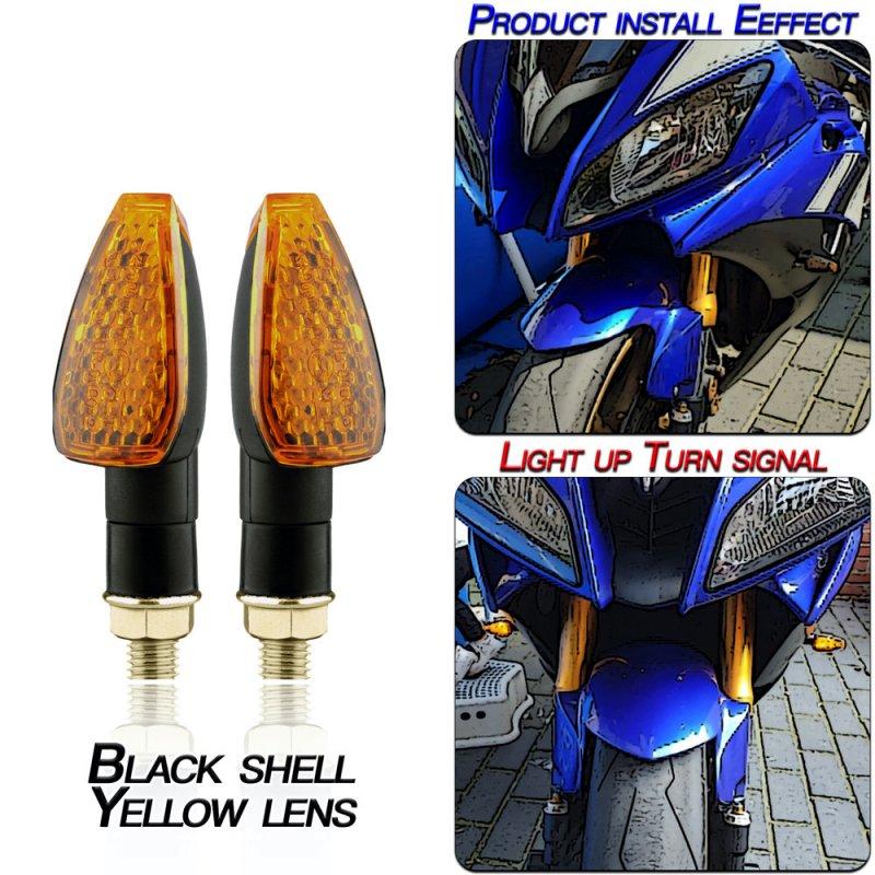 Motorcycle Lights |   1 Pair Motorcycle Light E-mark Certified Long Short 14led Turn Signal Light Black shell/yellow lens Motorcycle Accessories Black shell/yellow lens